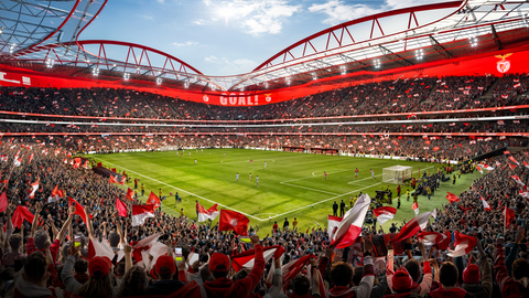 Benfica - New LED screen ribbon within the Estádio da Luz Stadium, seating bowl, part of the new masterplan for the Stadium, designed by Populous.

